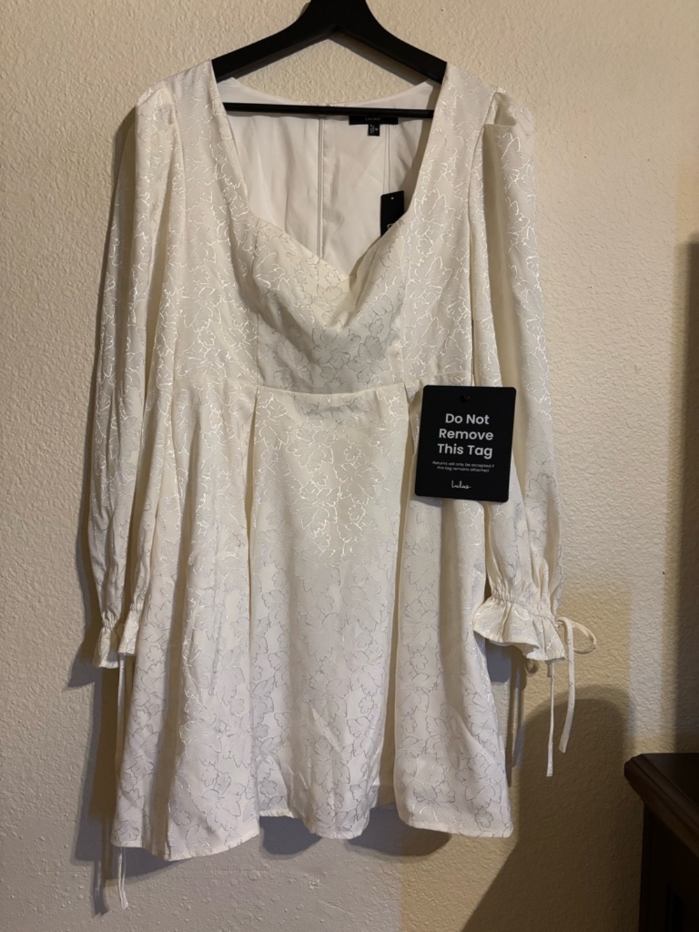 Lulus Elegant Adoration Cream Floral Jacquard Long Sleeve Mini Dress - Picture 4 of 12